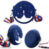 Small, colorful silicone fidget bag with crossbody strap and rainbow purse design