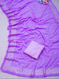 Purple Georgette saree with embellished work and frilly blouse piece