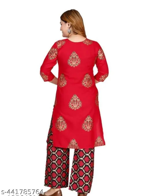 Rayon Abhisarika Refined Women's Kurti Palazzo Set, vibrant printed net design, perfect for party wear and summer days