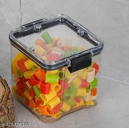 Plastic lock container, set of 8, 900 ml, square shape, suitable for pasta, grocery namkeen, kitchen storage