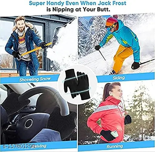 Woolen neck warmer with touch-screen gloves (Men/Women), solid color, warm cap set. Soft fleece lining for added warmth. Durable, folding snow ski caps from India