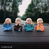 Handmade monk 4-piece set, intricate polyresin Buddha decor items for home, Indian art showpiece on table