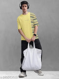 YellowFront and Back Printed Colourblock Baggy Oversized Tshirt for Men - BULLMER cotton blend, machine/hand washable, premium quality, stretchable fabric, chest sizes S-XXL