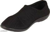 Black synthetic belly shoe for women, solid pattern boat shoes with ankle loop, Walkaroo Ladies BELLY SHOE on display