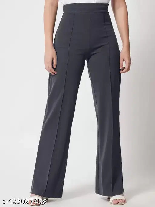 High-waisted bell bottom pants with black waistband, suitable for girls and women