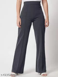 High-waisted bell bottom pants with black waistband, suitable for girls and women