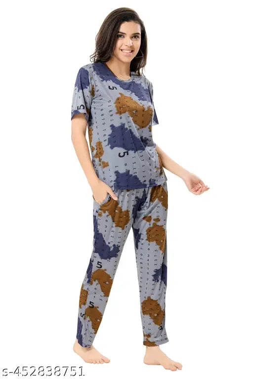 Women's over-size printed net pyjama set, polycotton top and bottom, short sleeves, sizes M, L, XL, XXL