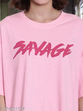 Women's pink cotton front and back print oversized baggy loose t-shirt
