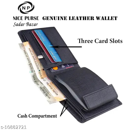 Unique faux leather men's wallet, solid net design, free size (9cm x 11cm), handcrafted from India