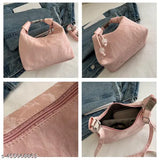GUKA dumpling sling bag for women, pink suede-like material, detachable belt closure