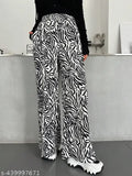 White cotton lycra printed net bell-bottom palazzo trousers for women, fashionable and versatile