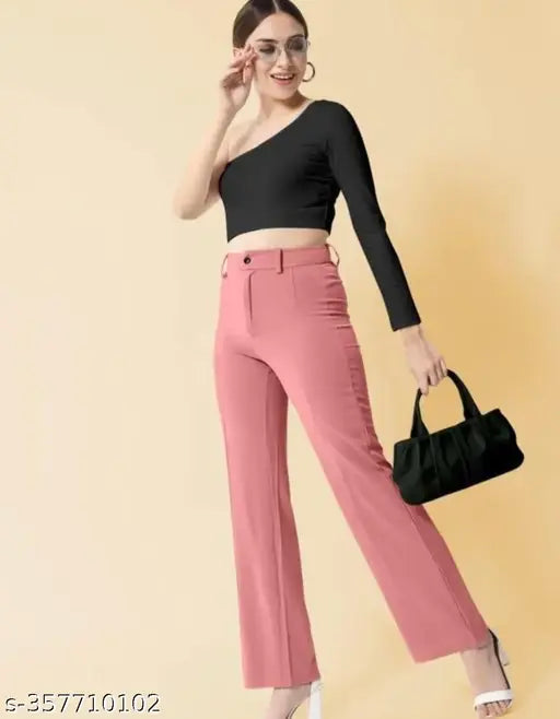 Classic cotton blend solid trousers for women, elegant fit and length variation from S-XXL