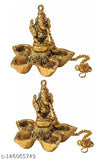 Metal Ganesh 5 batti hanging diya set for Vastu, home, temple, office, and gifting, size LBH10.5cm x 10cm x 8cm, symbolizing luck, love, happiness, and prosperity