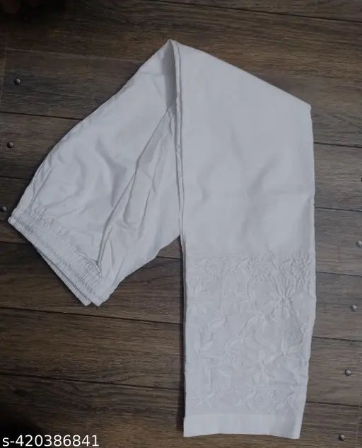White Chikankari embroidered cotton pant for women, intricate Indian embroidery on net fabric