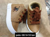 Brown shoe with a bow on top, tan laces. For kids 2-5 years old