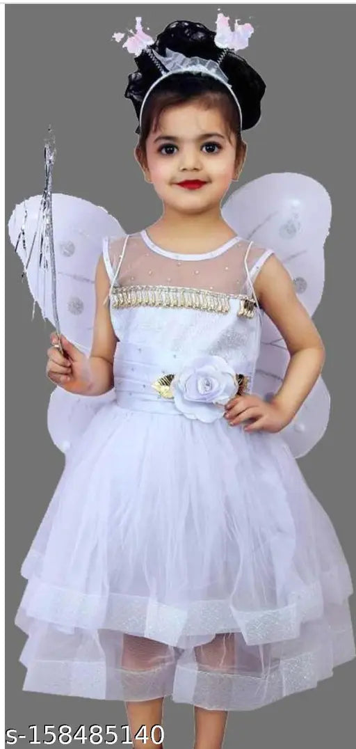 White lace tulle angel dress with flower headband and hair adornment