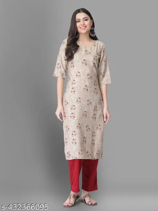 Printed crepe kurti set with three-quarter sleeves and pants, Indian ethnic wear for women under 249