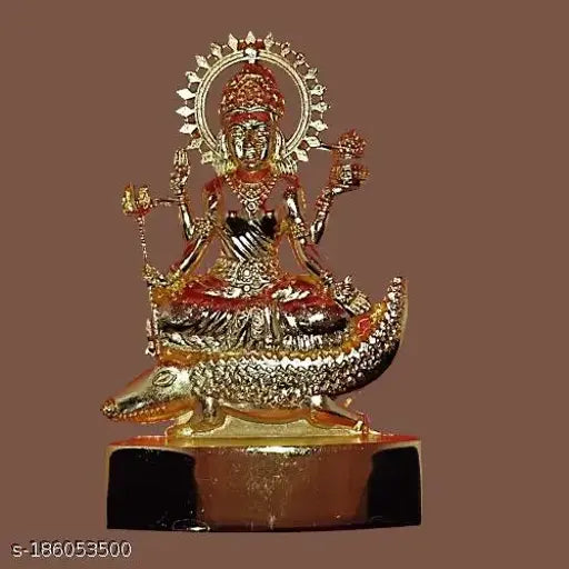 Gold metal figurine of Ganga Mata, boat