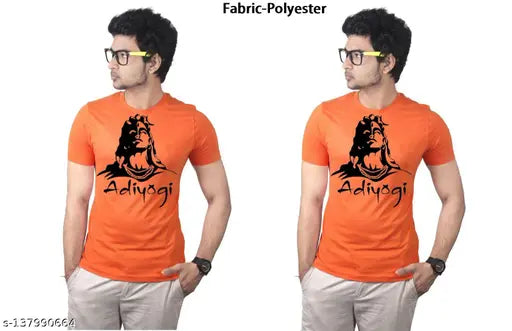 Round neck Bhagwa Mahadev t-shirt set (2PCS-2), polyester, printed design for men & women, Indian Kawad Yatra occasion