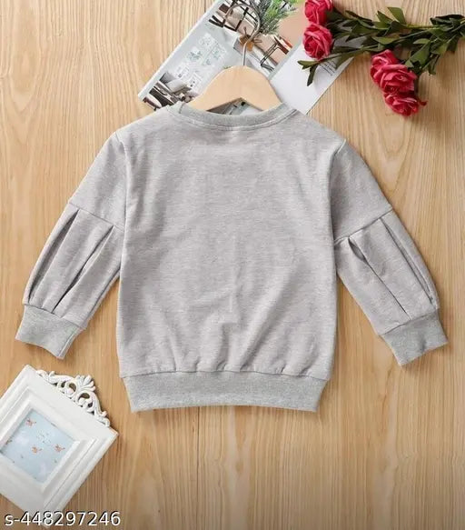 Stylish cotton crew neck sweatshirt with printed net sleeves and flower print, for kids aged 4-10 years (Indian origin)