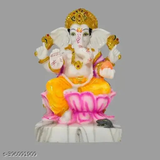 Marble Ganpati statue, Lord Ganesha idol, intricately handcrafted Indian decor