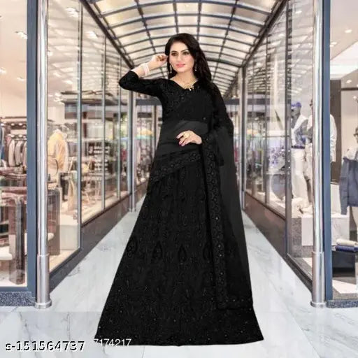 Designer taffeta silk embroidered choli & net dupatta for women's wedding & party wear, Bollywood Lengha Choli set (Lehenga 44m x 42m, Dupatta 2.3m)