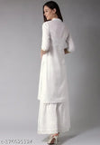 Attractive cotton kurta sets with palazzos, solid net pattern, three-quarter sleeves, sizes S-XXL (India)
