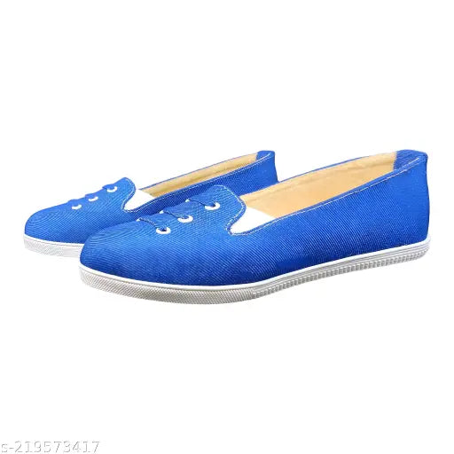 Blue synthetic loafers for women and girls - School, college, wedding footwear with ankle loop