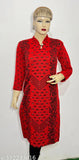 Red woolen kimono jacket, long sleeves, floral pattern
