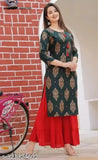 Black rayon printed kameez with matching sharara set women's fashion