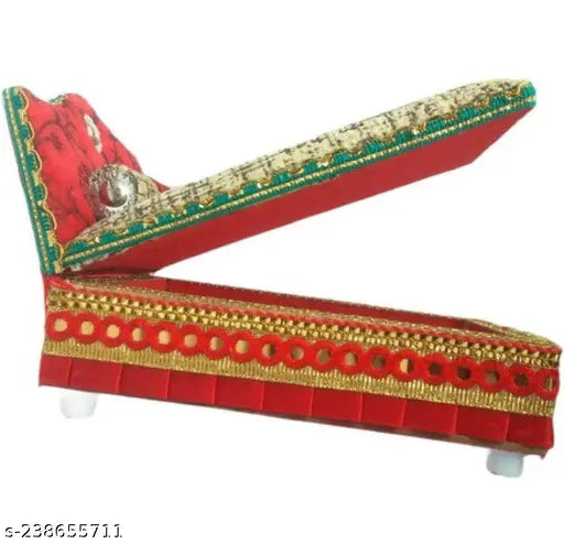Red, white, green wooden pooja chowki set for Laddu Gopal Thakur Ji Kanha Ji, Indian-origin woodcraft