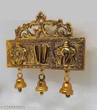 Brass Balaji Shankh Chakra Namah Door Hanging with 3 Bells, religious idol for home office decor, India origin