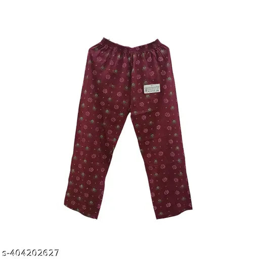Soft cotton printed women's nightwear track pants marron red and blue