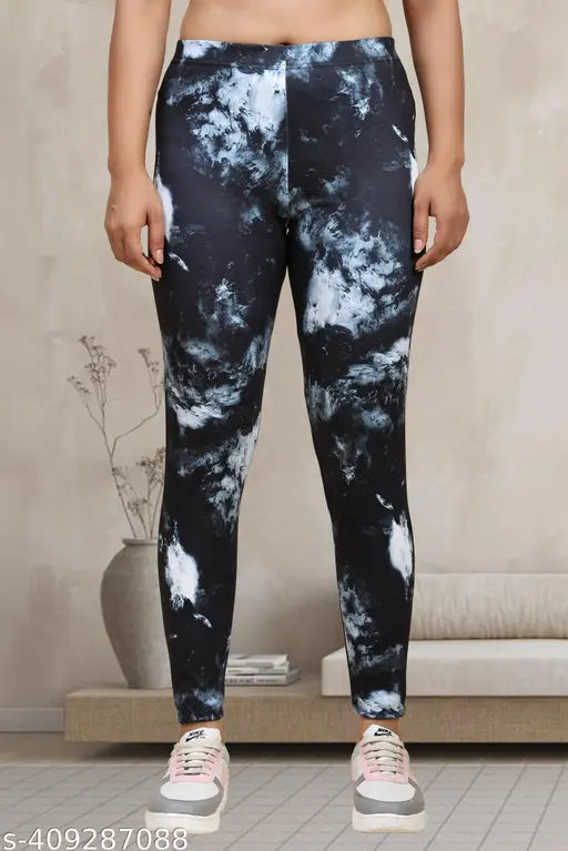 Multicolor printed net Lycra jeggings for women, comfortable waist and full-length bottom, ideal for sports wear, yoga, workout, gym