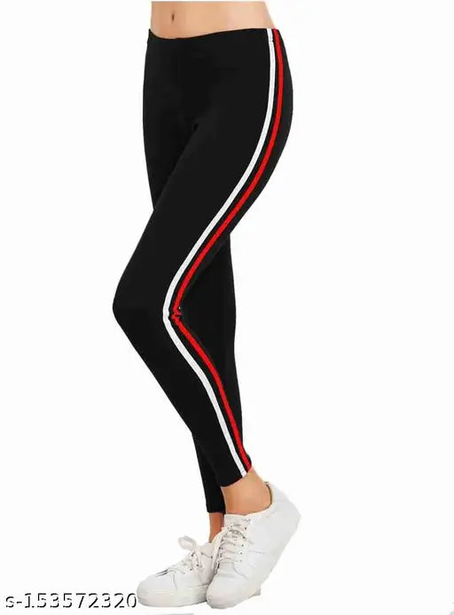 Cotton blend striped jeggings, pack of 3 for sports and yoga. Soft, stretchable, ankle-length with waist elastic band. Available in sizes 28, 30, and 32. Made in India