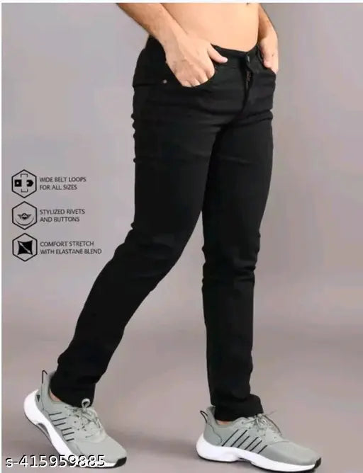 Attractive Men's black denim jeans - Solid fit, versatile wardrobe essential, high-quality detailing, India origin