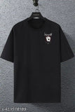 Black cotton blend t-shirt with card leader print, short sleeves, men's oversized size L from India