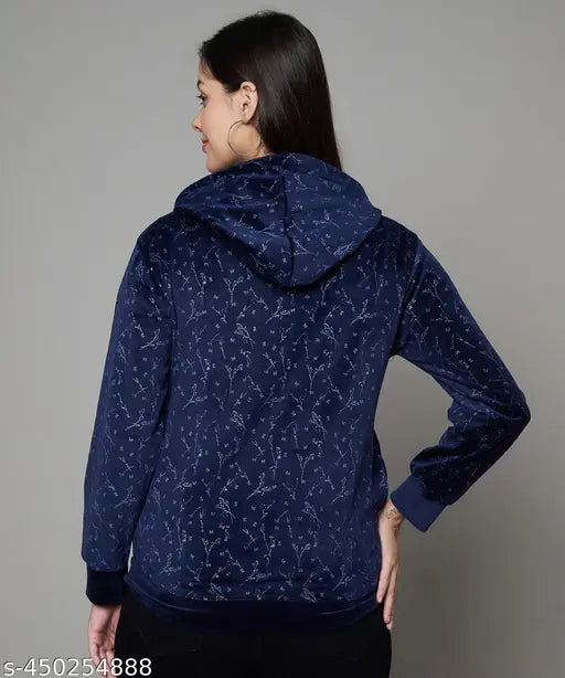Velvet women's hoodie sweatshirt with pockets, printed multi-color in 100% cotton – eWools India