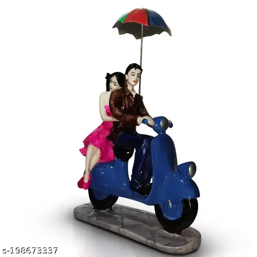 Hand-crafted, intricate polyresin Valentine Love Couple on Scooter Statue for Home Decor & Gifting - Made in India