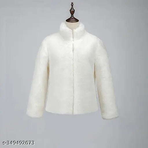 White crazy fur SCR wool sweater, long sleeves solid design for women's size S, bust 36 inches, length 27 inches