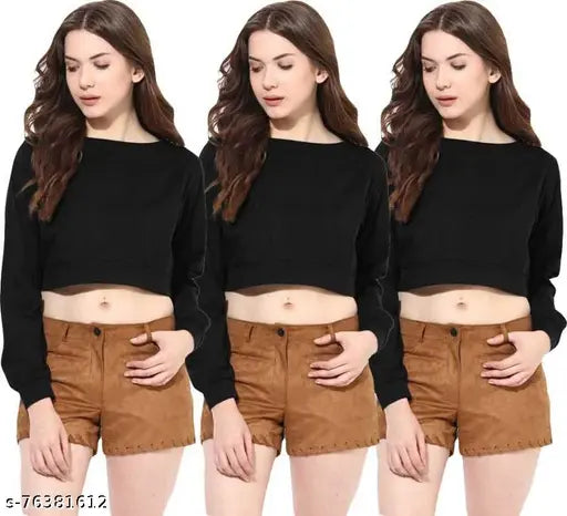 Indian cotton Selvike fancy solid long-sleeved crop top, comfortable and stylish for women's fashion