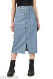 Stylish light blue denim skirt with side button closure