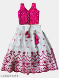 Taffeta silk lehenga and net dupatta for kids, self-designed embroidered stitch, sleeveless, Indian traditional outfit for ages 6-8 years