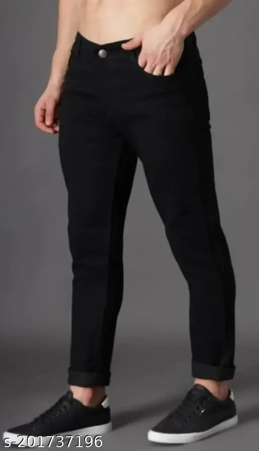 Cotton solid BLK-2003 jeans for men, featuring waist sizes 28, 30, 32, 34, 36, made in India