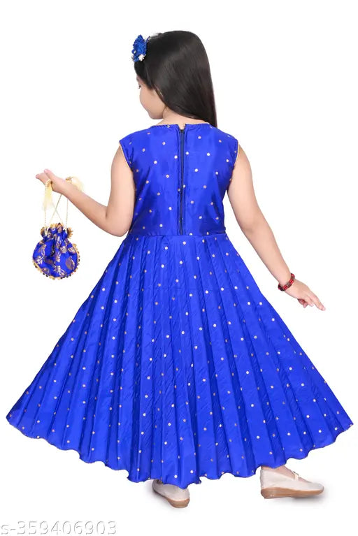 Silk sleeveless ethnic gown with potliparse for kids, high-quality breathable fabric, suitable for western wear and parties