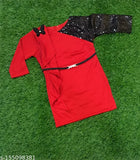 Red sleeveless dress with black trim and zip closure