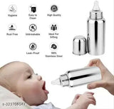 Stainless steel blue-covered baby feeding bottle, easy to hold design, high-grade silicon nipple, 250ml capacity