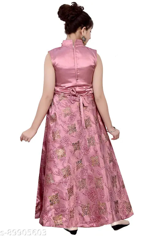 Silk blend party dress for girls only, solid net three-quarter sleeves, size 4-5 years (24in bust, 32in length)