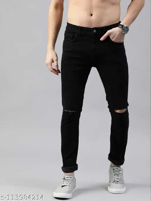Dark wash solid denim men's jeans, 5-pocket mid-rise design, sizes 28, 30, 32, 34, 36 from Jac Fashion