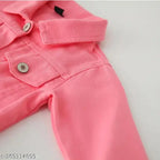 Coral twill denim jacket for kids, dyed/washed design, long sleeves, 1N available